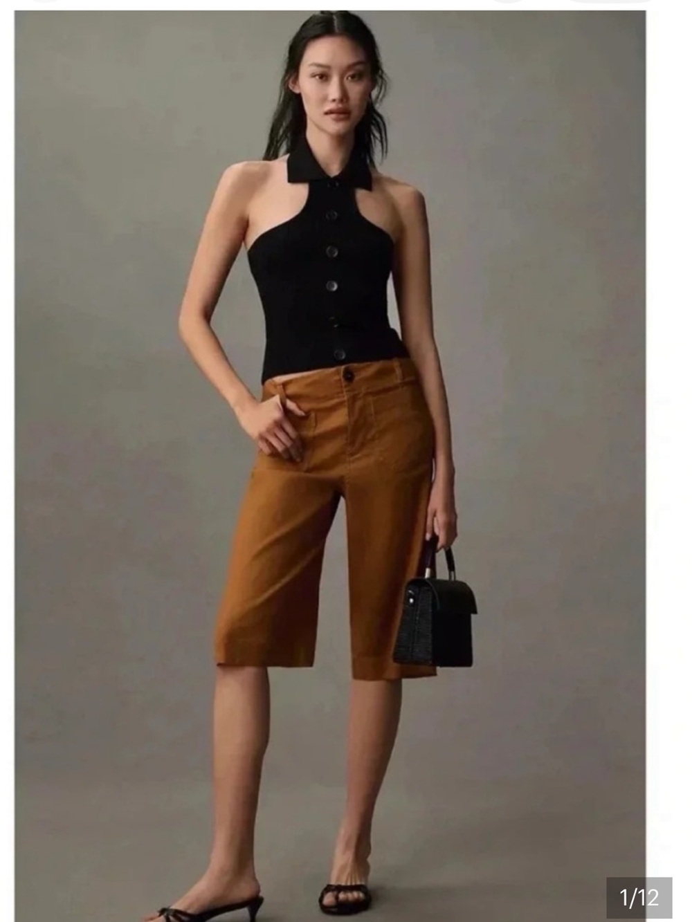 Anthropologie Maeve The Colette Longline Shorts Linen Honey Brown Size 29